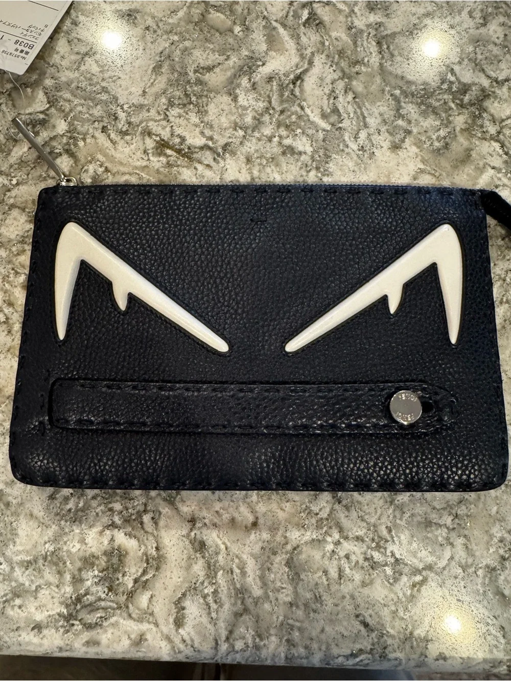 Fendi Navy Monster Clutch Leather